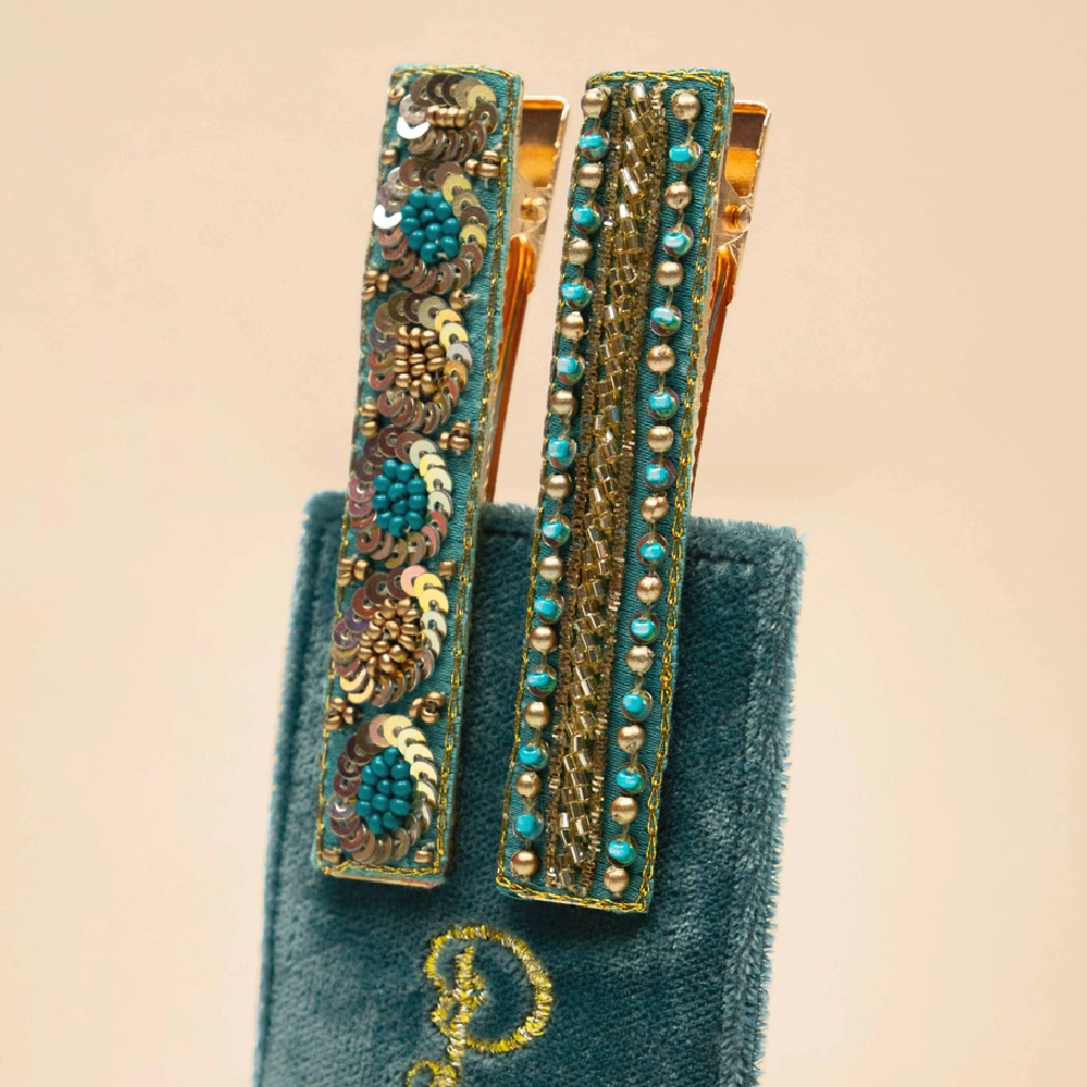 Teal-Jeweled-Hair-Clips