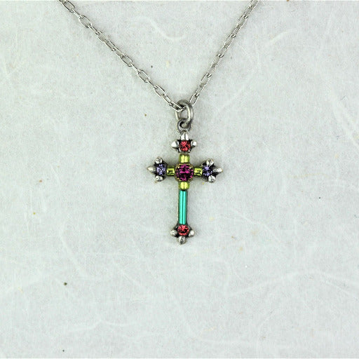 Firefly Dainty Multicolor Cross Necklace