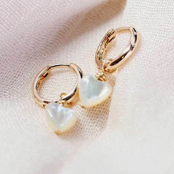 Mother of Pearl Heart and hotsell Silver Hoop Earrings