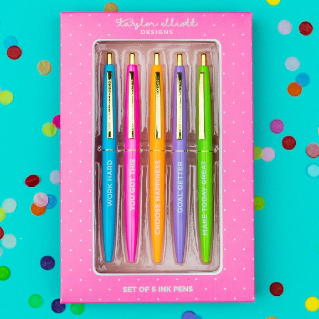 TAYLOR ELLIOTT 5pc COMPLIMENTARY Colored Pen Set – Silver Accents