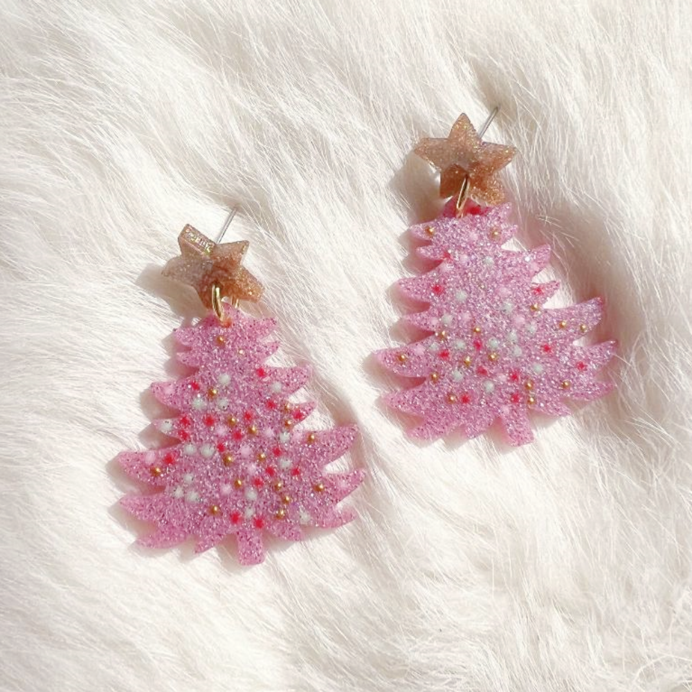 pink-christmas-tree-earrings