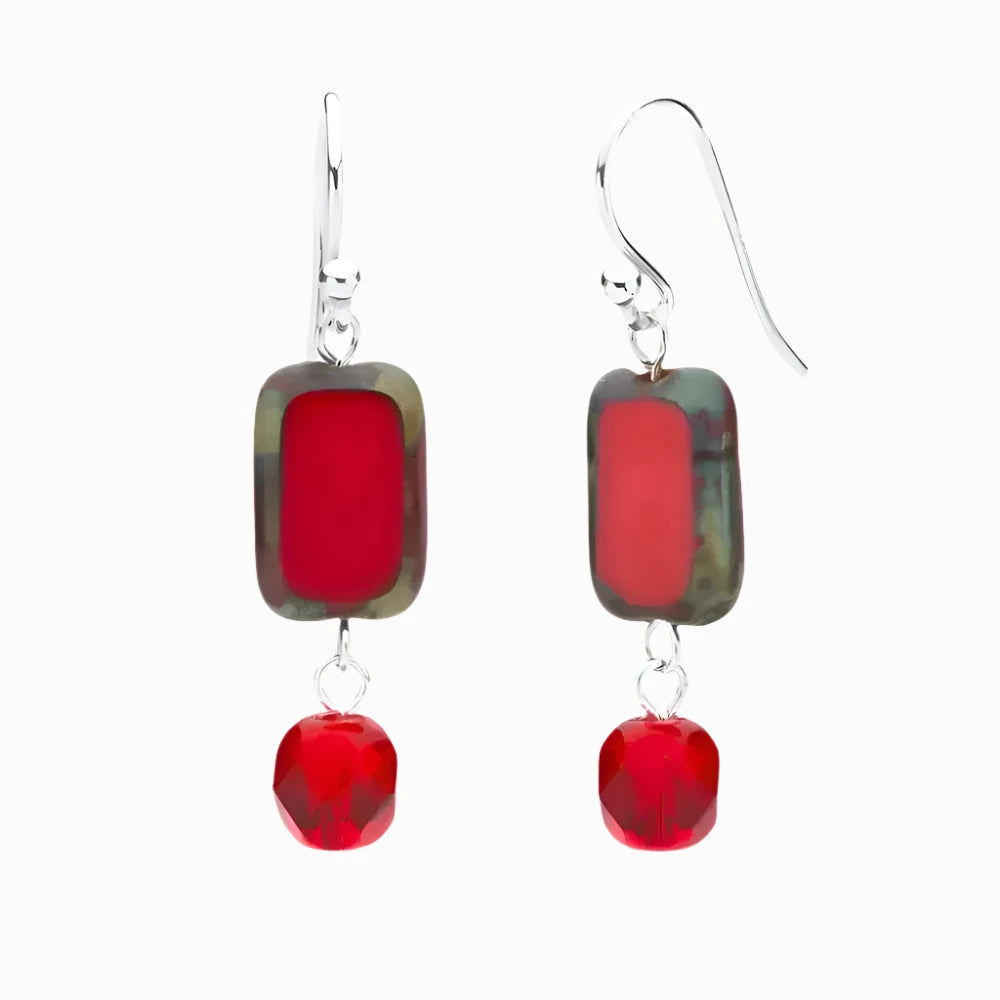 red-czech-glass-tile-earrings