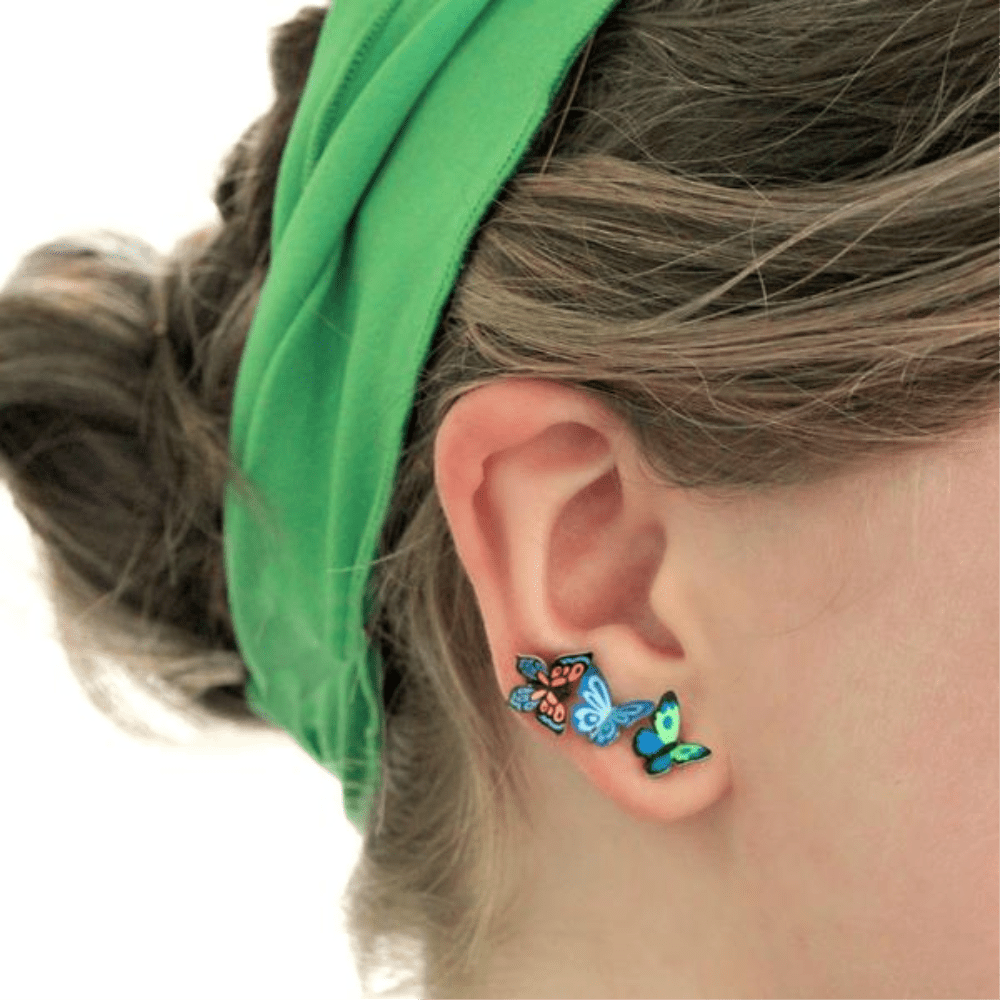 Butterfly Post Earrings | Blue & Pink Mosaic - Sienna Sky - Coco and Duckie 