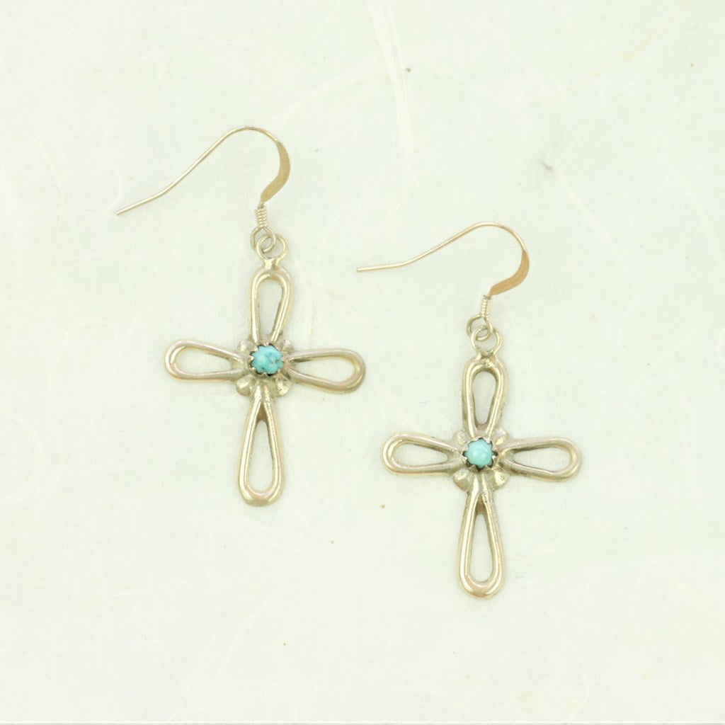 Turquoise Cross Earrings - Navajo Artist Made - Coco and Duckie 
