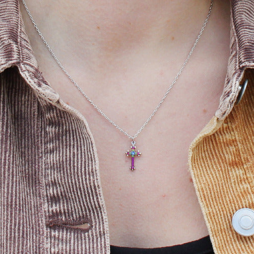 Firefly Dainty Sapphire Cross Necklace
