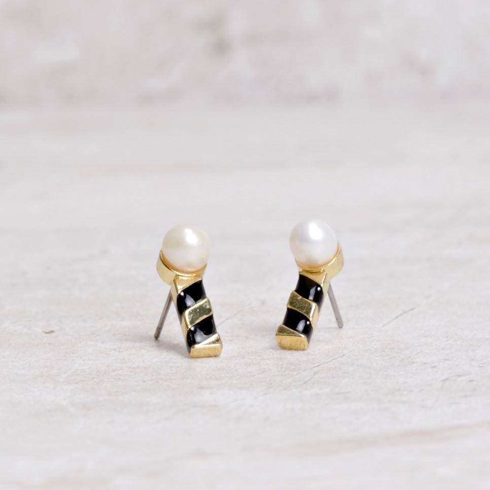 Pearls and Stripes Earrings - Les Néréides - Coco and Duckie 