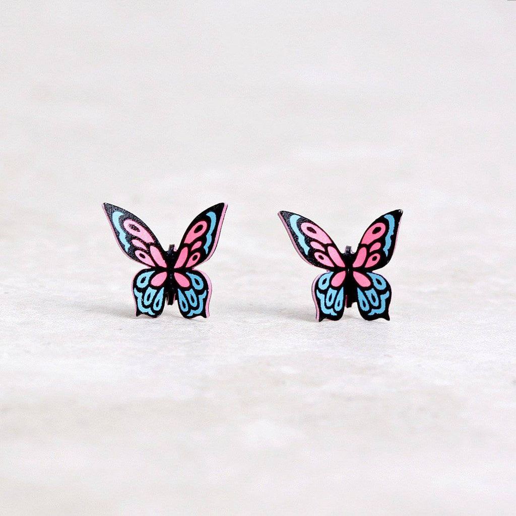 Butterfly Post Earrings | Blue & Pink Mosaic - Sienna Sky - Coco and Duckie 