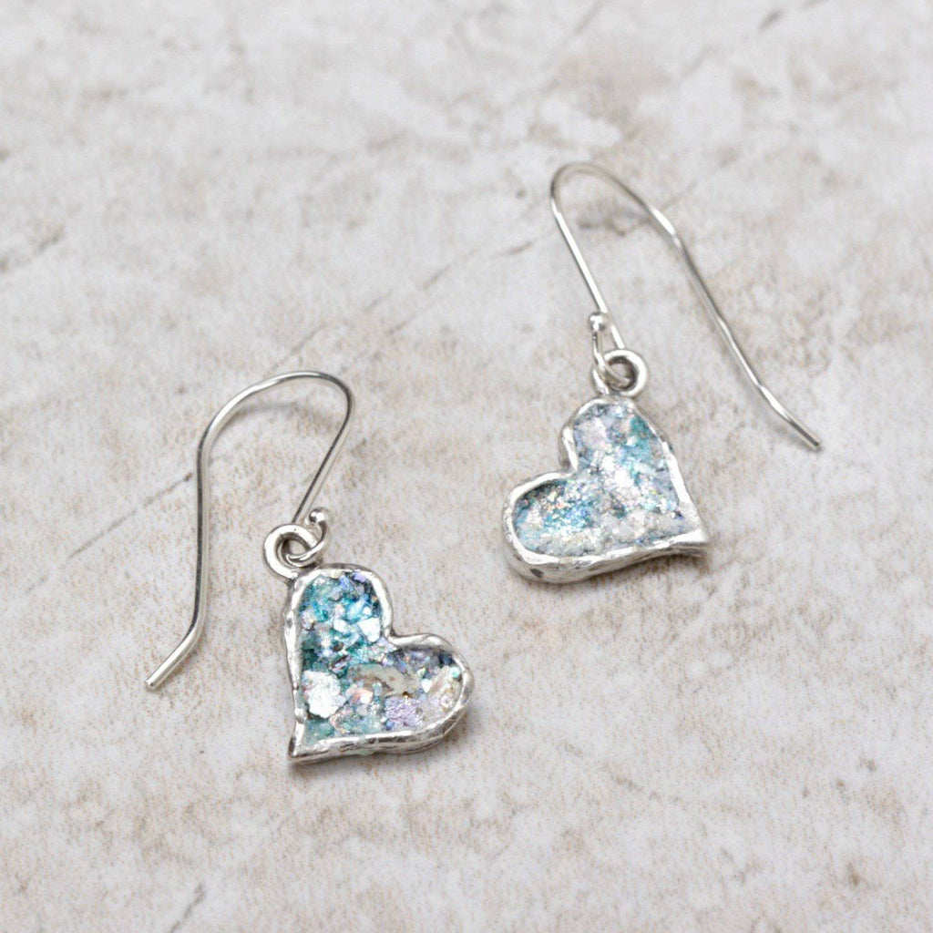 Roman Glass Heart Earrings - Angie Olami - Coco and Duckie 
