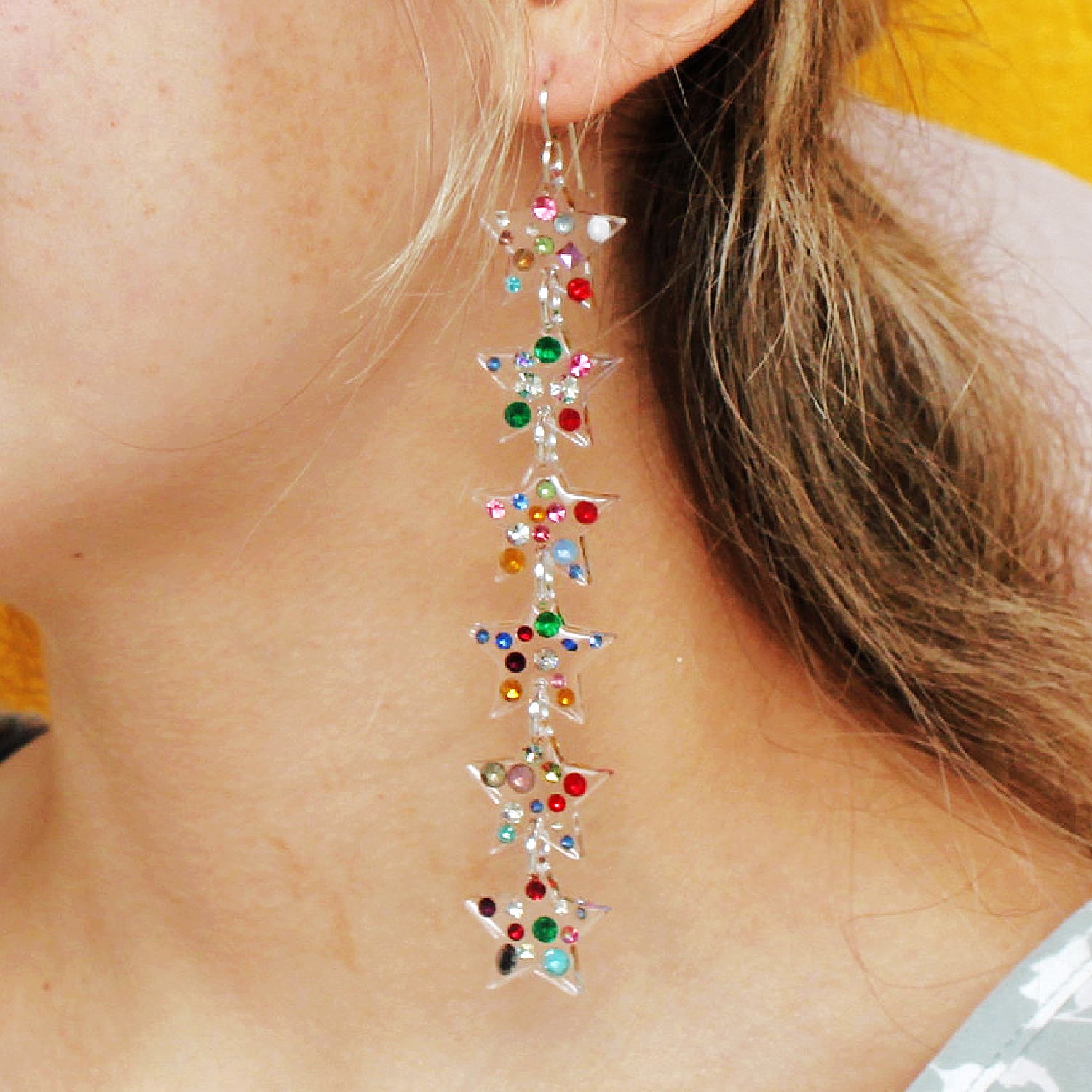 Anna Vintage Rhinestone 6 Star Earrings